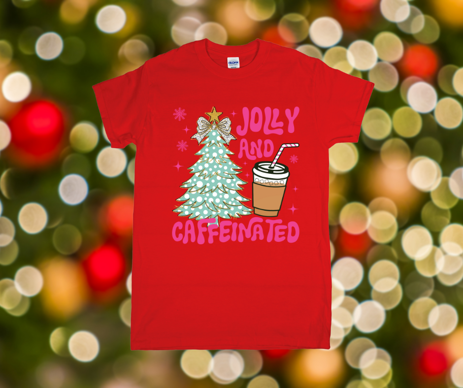 Jolly and Caffeinated Christmas Shirt