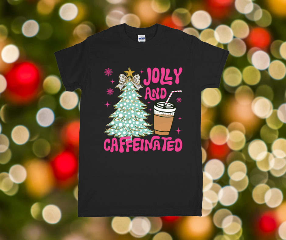 Jolly and Caffeinated Christmas Shirt