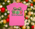 Pink t-shirt with Christmas design on a festive background